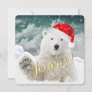 Santa Polar Bear   Holiday Invitation Cards