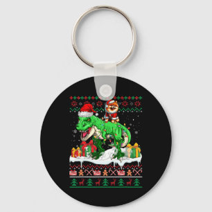 Santa Pomeranian Riding T-rex Christmas Sweater Lo Key Ring