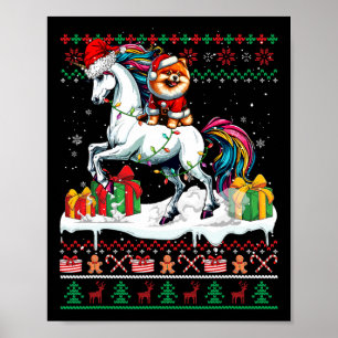 Santa Pomeranian Riding Unicorn Christmas Sweater Poster