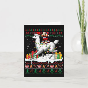 Santa Poodle Riding Llama Christmas Sweater Lover Card