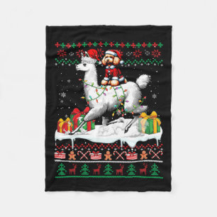Santa Poodle Riding Llama Christmas Sweater Lover  Fleece Blanket