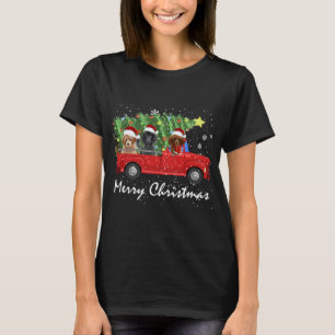 Santa Poodle Riding Red Truck Merry Christmas T-Shirt