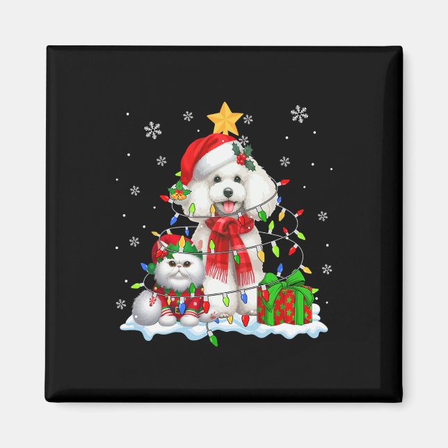 Santa Poodle With Elf Cat Christmas Lights Owner K Magnet (Front)