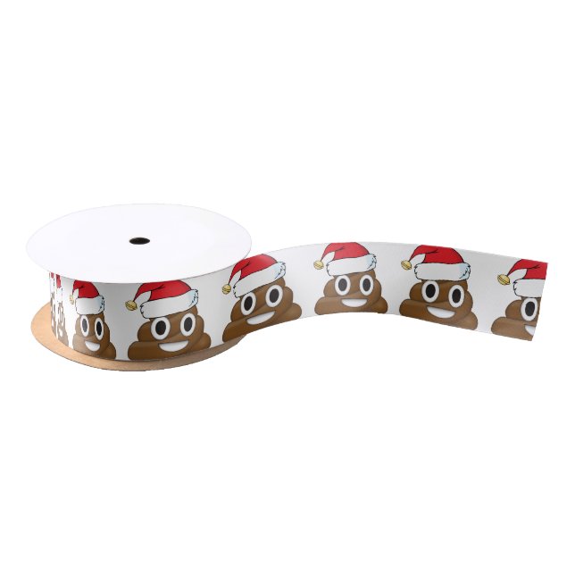 Santa Poop Christmas Gift Wrap Emoji Satin Ribbon (Spool)