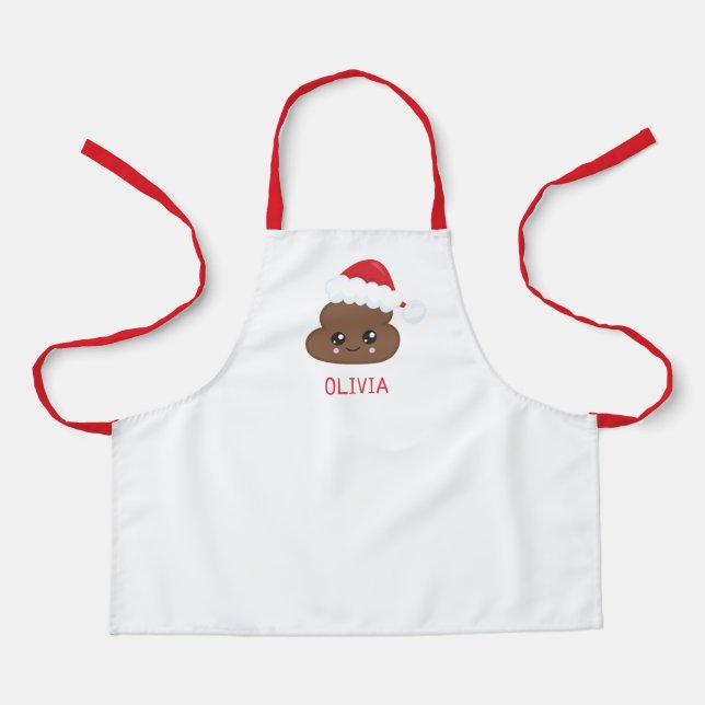 Santa Poop Emoji Personalised Kids Holiday Apron (Front)