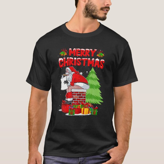 Santa Pooping Down The Chimney Ugly Christmas Paja T-Shirt (Front)