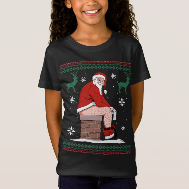 Santa Pooping Down The Chimney Ugly Sweater Christ (Front)
