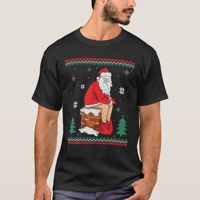 Santa Pooping Down The Chimney Ugly Sweater Christ (Front)