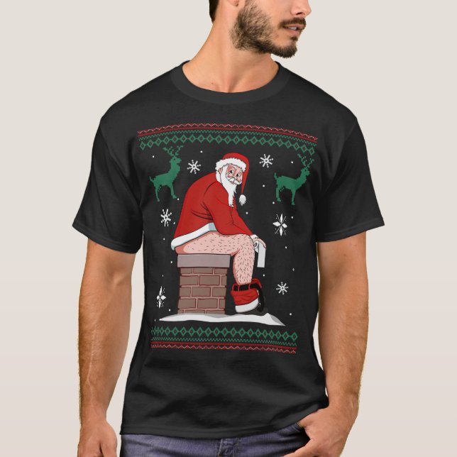 Santa Pooping Down The Chimney Ugly Sweater Christ (Front)