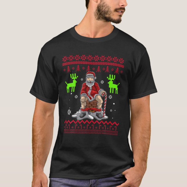 Santa Pooping Down The Chimney Ugly Sweater Christ (Front)