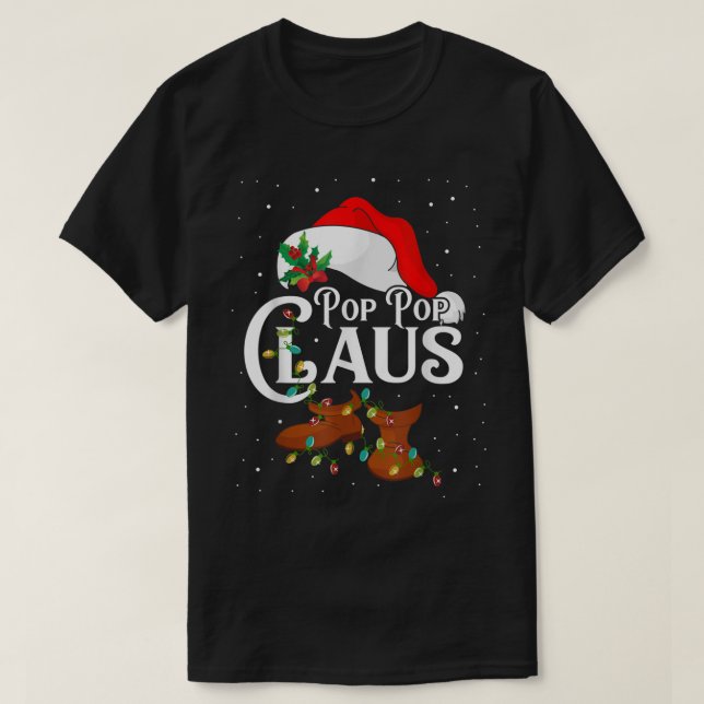 Santa Pop Pop Claus Christmas Lights Family  T-Shirt (Design Front)