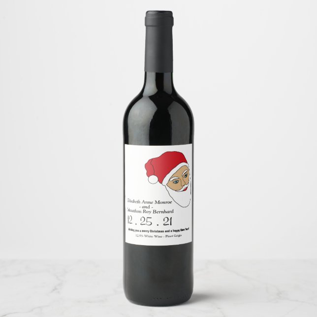 Santa Portrait Christmas Wine Label (Front)