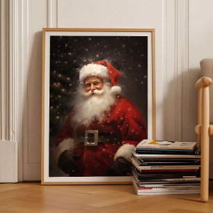 Santa Portrait snowing Vintage Christmas Wall Art