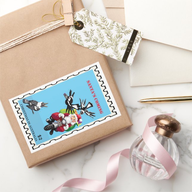 Santa Postman Australian Christmas Rectangular Sticker (Gifting)