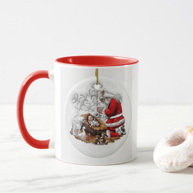 Santa Praying with Baby Jesus Mug (With Donut)