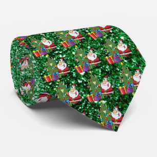 Santa & Presents Green Faux Glitter Tie