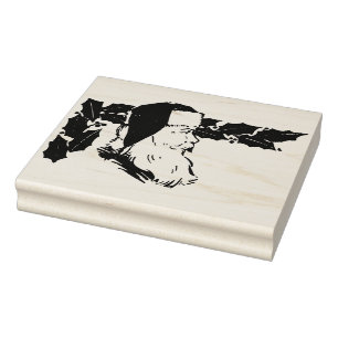 Santa profile with holly illustration pattern art rubber stamp