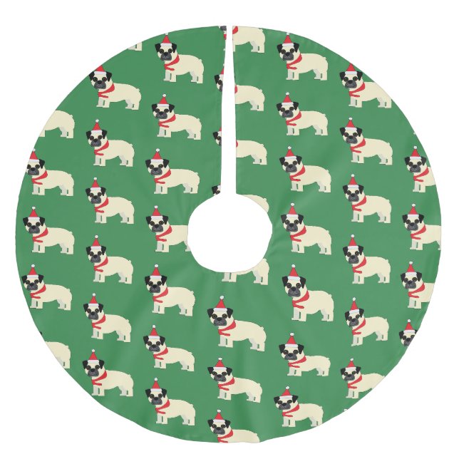 Santa Pug Brushed Polyester Tree Skirt (Front)