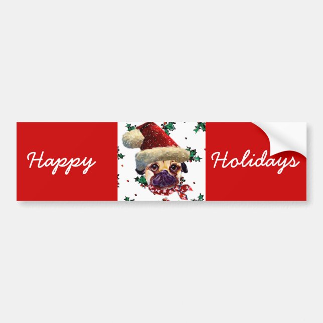 Santa Pug Bumper Sticker (Front)
