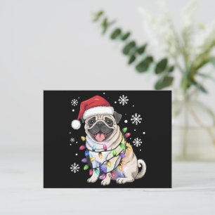Santa Pug Christmas Lights Xmas Dog Lover  Holiday Postcard