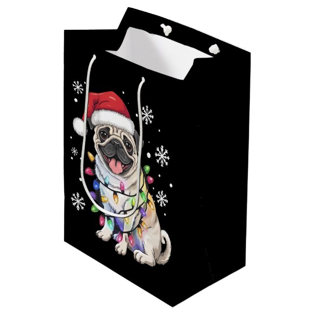 Santa Pug Christmas Lights Xmas Dog Lover  Medium Gift Bag (Front Angled)