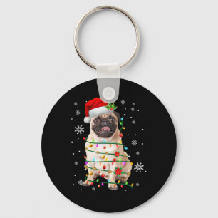 Santa Pug Christmas Lights Xmas Dog Lover Men Wome Key Ring