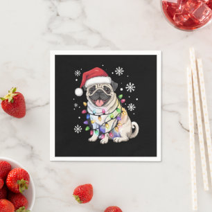 Santa Pug Christmas Lights Xmas Dog Lover  Napkin