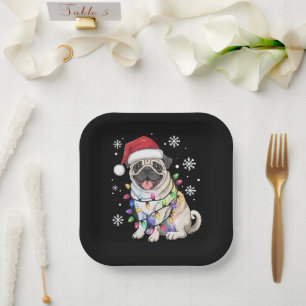 Santa Pug Christmas Lights Xmas Dog Lover  Paper Plate