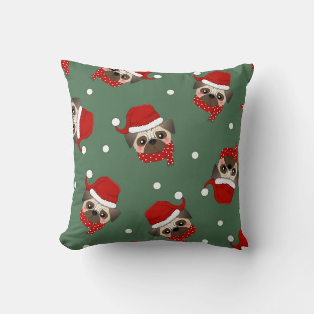 Santa Pug Christmas Pattern Cushion (Front)