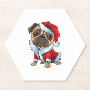 Santa Pug  Cute Pug in Santa Costume   Paper Coaster