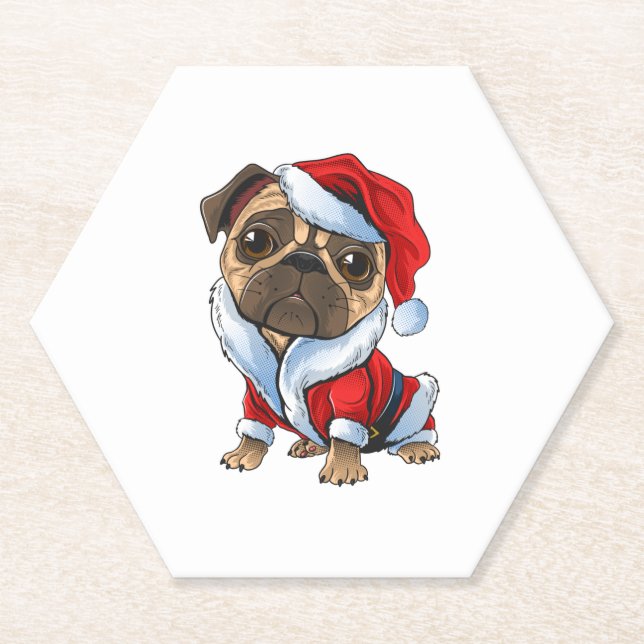 Santa Pug  Cute Pug in Santa Costume   Paper Coaster (Front)