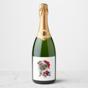 Santa Pug  Cute Pug in Santa Costume   Sparkling Wine Label
