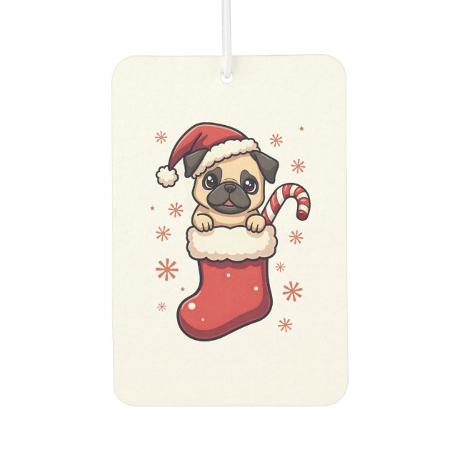 Santa Pug Delight Car Air Freshener (Front)