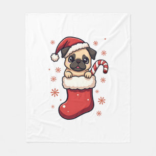 Santa Pug Delight Fleece Blanket