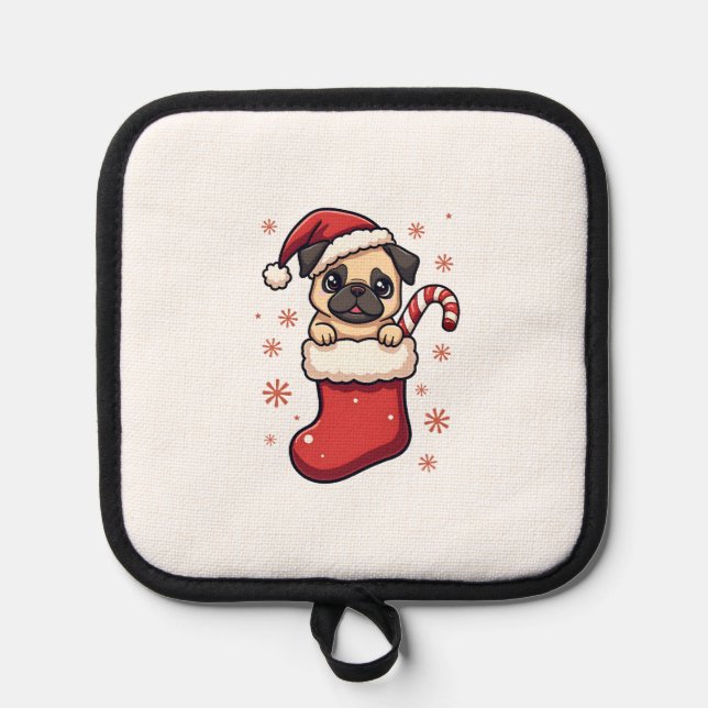 Santa Pug Delight Pot Holder (Front)