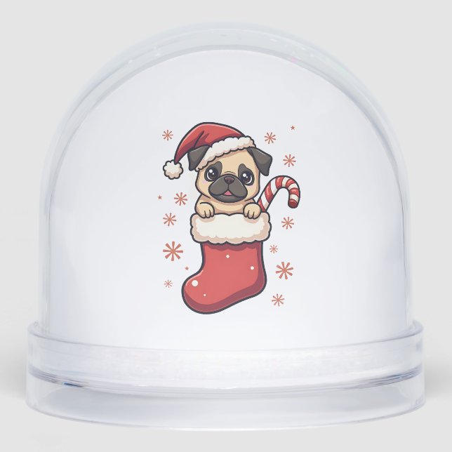 Santa Pug Delight Snowglobe (Front)