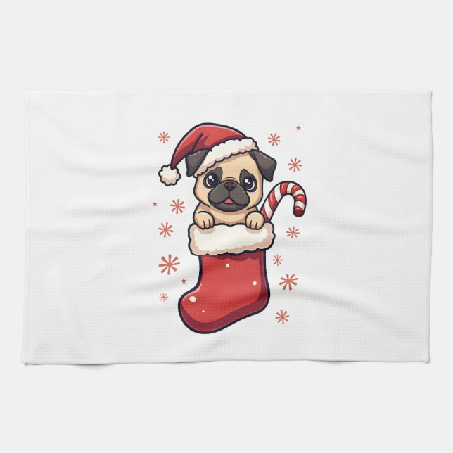 Santa Pug Delight Tea Towel (Horizontal)