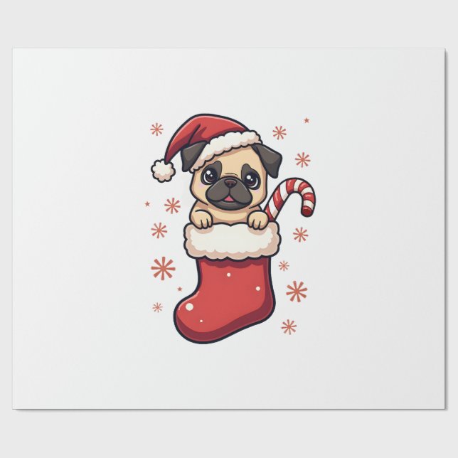 Santa Pug Delight Wrapping Paper (Flat)