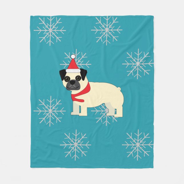 Santa Pug Fleece Blanket (Front)