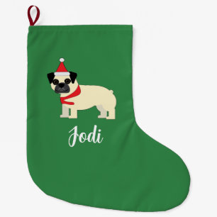 Santa Pug Large Christmas Stocking