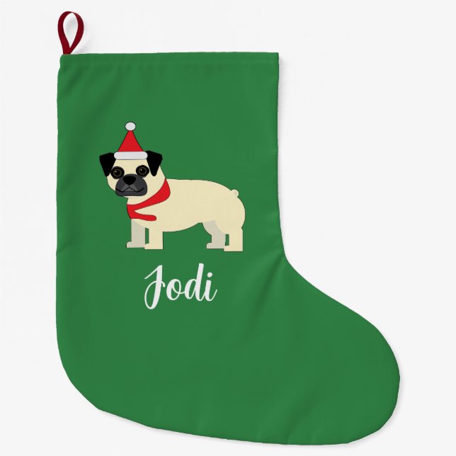 Santa Pug Large Christmas Stocking (Front)