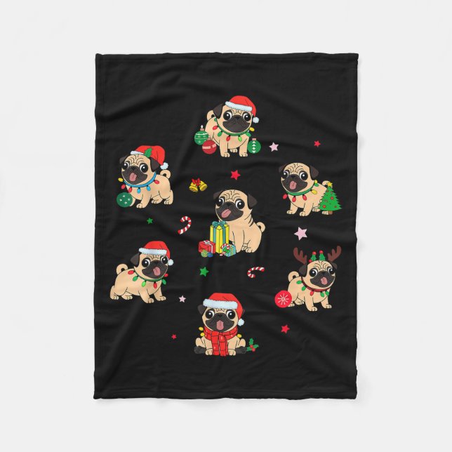 Santa Pug Light Gorgeous Reindeer Pajama Christmas Fleece Blanket (Front)