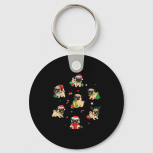 Santa Pug Light Gorgeous Reindeer Pajama Christmas Key Ring