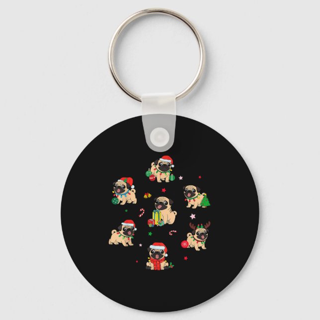 Santa Pug Light Gorgeous Reindeer Pajama Christmas Key Ring (Front)