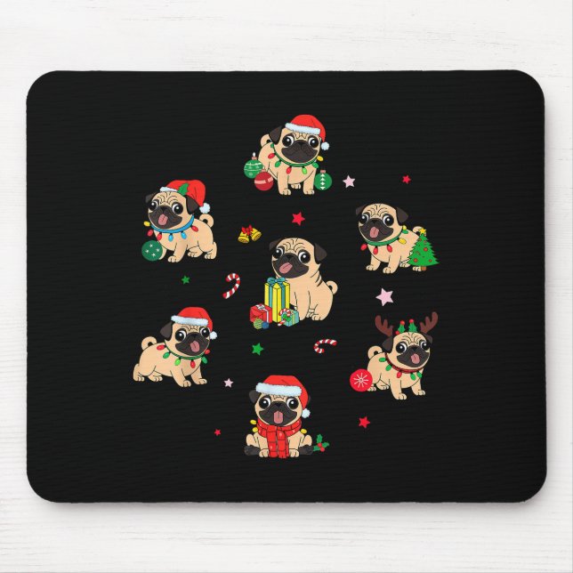 Santa Pug Light Gorgeous Reindeer Pajama Christmas Mouse Mat (Front)