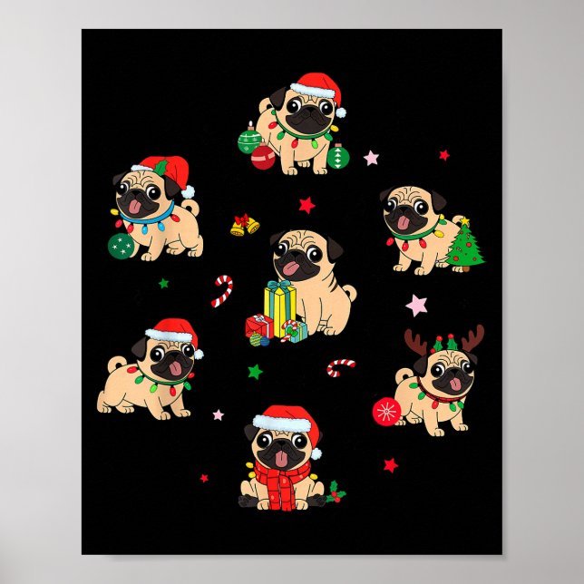 Santa Pug Light Gorgeous Reindeer Pajama Christmas Poster (Front)