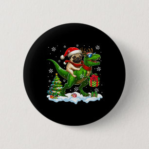 Santa Pug Riding Reindeer T-rex Christmas Kids Tod 6 Cm Round Badge