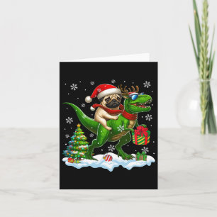 Santa Pug Riding Reindeer T-rex Christmas Kids Tod Card