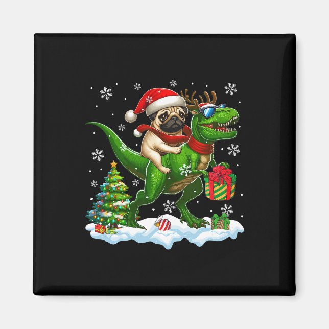 Santa Pug Riding Reindeer T-rex Christmas Kids Tod Magnet (Front)