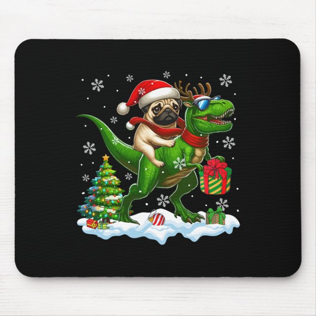 Santa Pug Riding Reindeer T-rex Christmas Kids Tod Mouse Mat (Front)